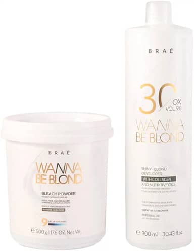 Pó Descolorante BRAÉ Wanna Be Blond + Oxidante 30 Volumes 900ml - Kit Profissional Descoloração Rápida e Menos Danos