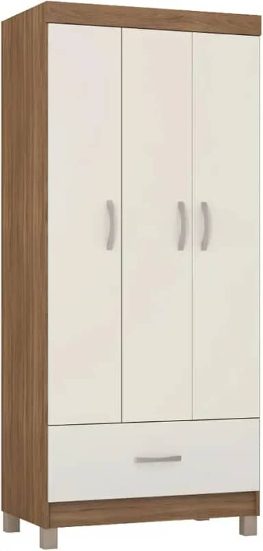 Guarda Roupas Solteiro 3 Portas 1 Gaveta Amêndoa/Off White Prince Demóbile