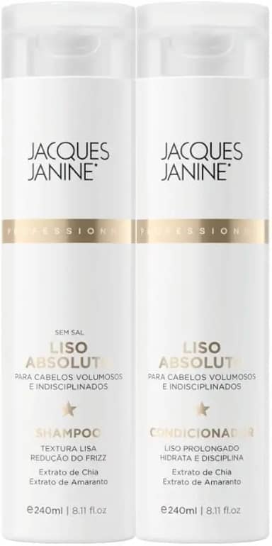 Kit Jacques Janine Liso Absoluto Shampoo e Condicionador Desembaraçante Anti Frizz Liso Prolongado 240ml