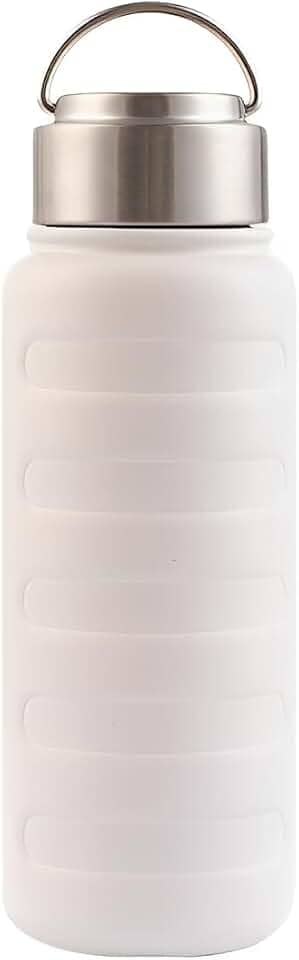 Garrafa de Água Térmica Em Aço Inoxidável 1 Litro Com Sistema Antivazamento e Alça Em Inox (Branco)