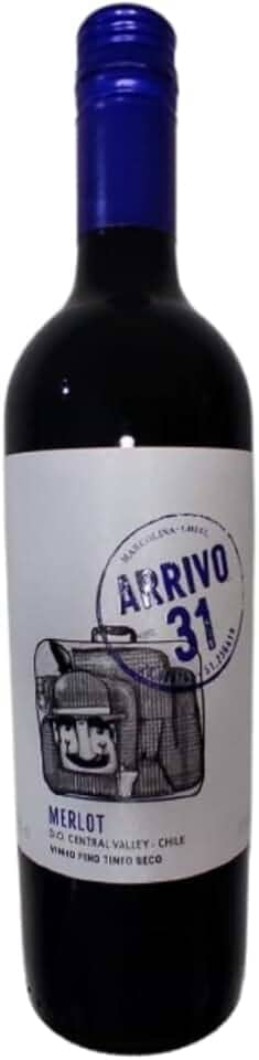 Vinho Merlot Chileno Tinto Seco Jovem Arrivo 31 Aromas Frutado Notas Expressivas de Morango e Framboesa Taninos Suaves Elegante Sedoso e Corpo Médio 750 ml