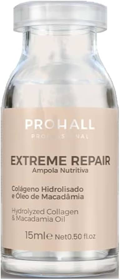 Ampola Capilar Prohall Extreme Repair 15ml - Tratamento Nutritivo com Colágeno e Óleo de Macadâmia - Hidratação Profunda e Brilho Espelhado