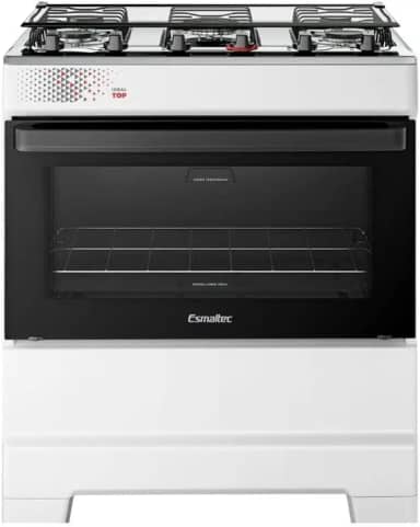 Fogão Esmaltec 5 Bocas Ideal Top Mesa Inox Tampa de Vidro Forno 84 Litros Branco T5IAB Bivolt