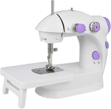Mini Máquina de Costura Reta Portátil Bivolt Compacta com Mesa Extensora 110V/220V - 2 Velocidades com Pedal, Fonte e Manual