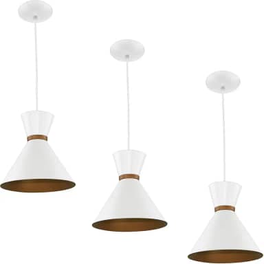 Kit 3 Pendentes Berlin 21cm Mesa Balcão Gourmet Branco/Cobre