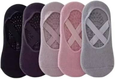Kit Pares Meias Sapatilha Antiderrapante para Pilates e Yoga, Malha, Cores Sortidas e preta