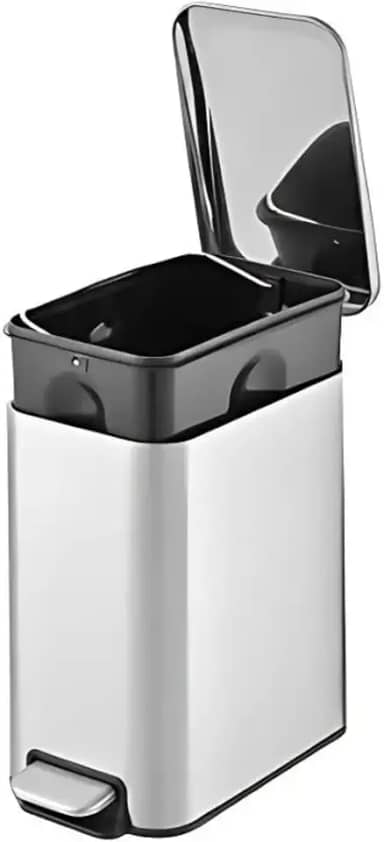 Lixeira Inox 5 Litros Slim Soft Close Com fechamento Suave da Tampa Retangular Pedal Inox para Banheiro Cozinha Prata