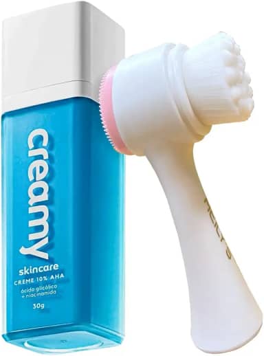Kit Creamy Ácido Glicólico Creme Redutor de Linhas e Escova de Limpeza Facial 2 em 1 (2 produtos)
