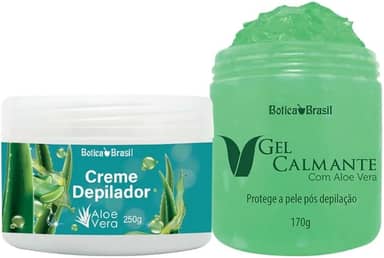 Kit Creme Depilador Corpo Aloe Vera 250gr + Gel Calmante Pós Depilação 170gr Sem Dor
