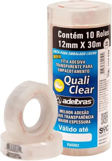 10 Fitas Adesivas Pequena Transparente 12mm x 30m Multiuso Quali Clear Adelbras