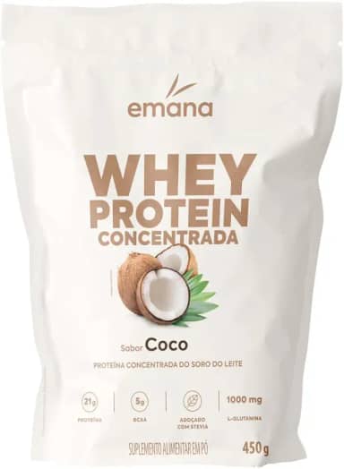 Emana Whey Protein Adoçado com Stevia Sabor Coco - 450g