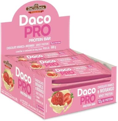 Barra De Proteína Chocolate Branco Morango Dacolonia Cx 12