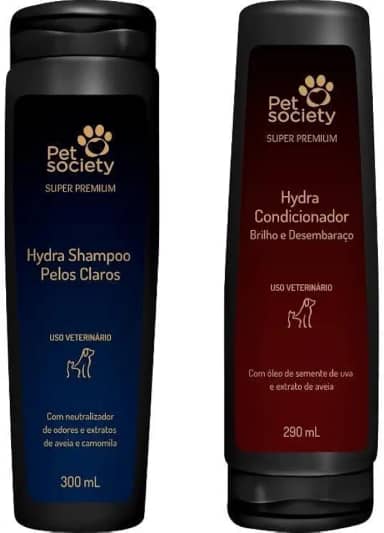 Kit Shampoo Pelos Claros E Condicionador Brilho Desembaraço Filhotes 290ml Super Premium Pet Society