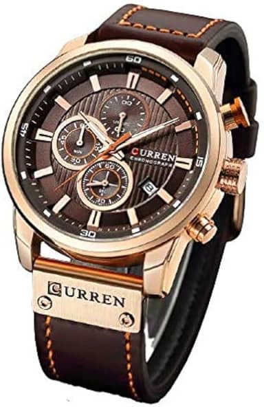 Relógio Masculino Curren 8291 BNG Pulseira em Couro - Marrom e Dourado