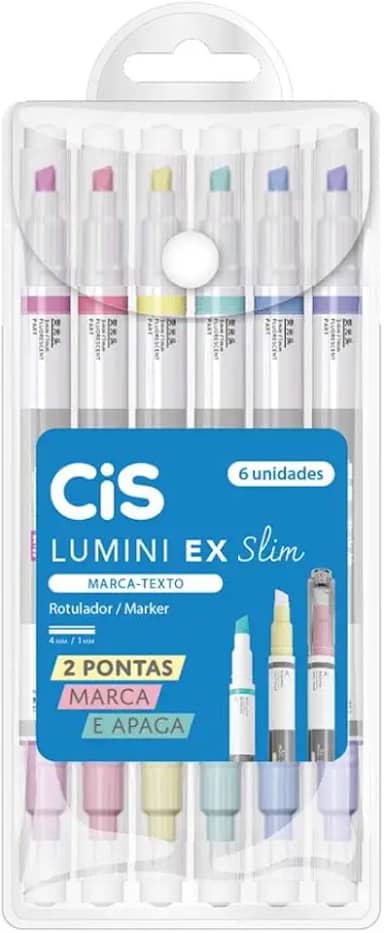 Caneta Marca Texto, Cis Lumini, Ex Slim, 6 Cores, CIS, Estojo