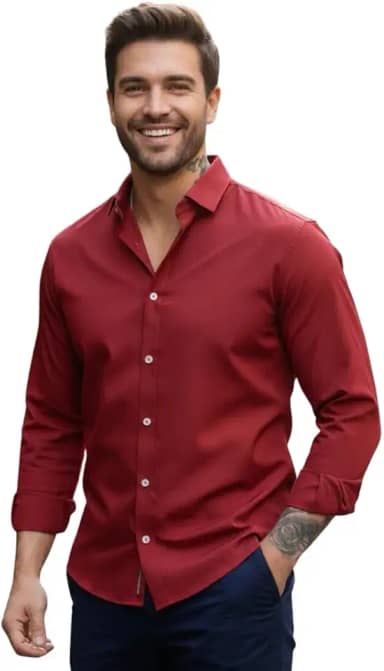 Camisa Social Masculina Manga Longa Gola Italiana confortavel e Elegante para Reunião e Ocasiões Especiais