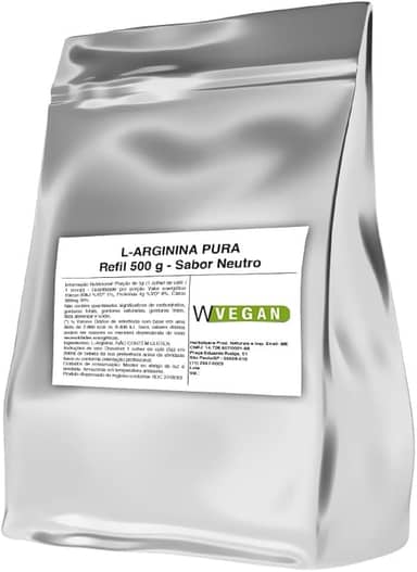 WVegan L-Arginina Pura em Pó, Suplemento Vegano, 500g Refil, Sabor Neutro, 3g por Porção, para Adultos Acima de 19 Anos, Arginina