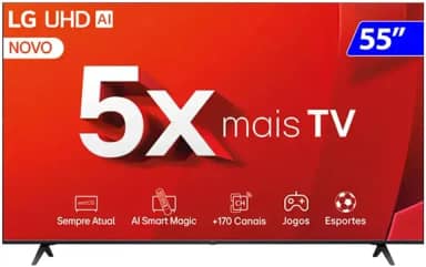 Smart TV 4K 55' LG UHD 55UT8050 Processador α5 Ger7 AI Alexa/Chromecast integrado Otimizador de Jogos webOS 24 Controle Smart Magic
