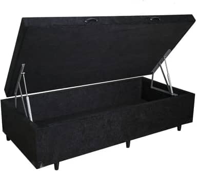 Cama Box Baú Solteiro Blindado Suede Preto com pistão a gas