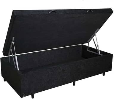 Cama Box Baú Solteiro Blindado Suede Preto com pistão a gas