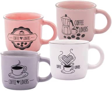 WOLFF - Conjunto 4 Canecas de Café de Cerâmica Coffee Lovers 60ml