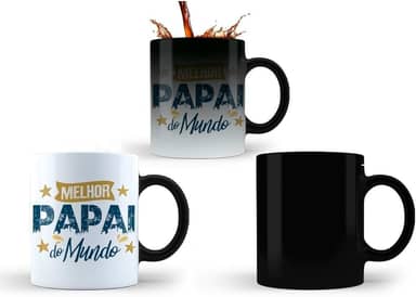 Caneca Mágica Dia dos Pais, Melhor Papai do Mundo, 325ml, Preta, Cerâmica, Presente