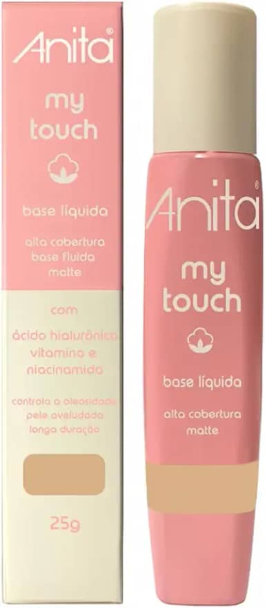 Base Líquida Matte Anita MY TOUCH Alta Cobertura - Foundation Longa Duração para Pele Oleosa - Cor 05