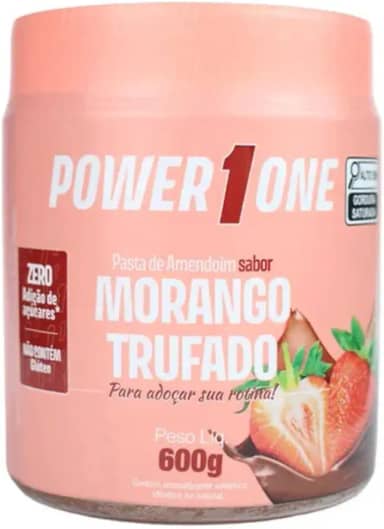 Pasta de Amendoim Morango Trufado, Zero Açúcar, Sem Glúten, 600g Power1One