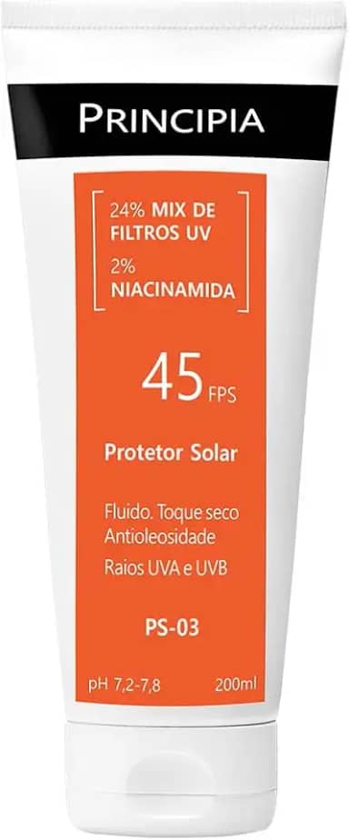 PRINCIPIA, Protetor Solar Corporal FPS 45, 24% Mix de Filtros UV + 2% Niacinamida PS-03 com 200ml