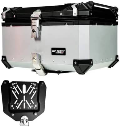 Bau Para Moto Bauleto Traseiro Aluminio GP Tech Polido 65 litros Prata Bagageiro Moto Caixa viagem