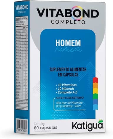 Katiguá, Polivitamínico Vitabond Homem, Completo, Com 13 Vitaminas, 10 Minerais, e Vitamina de A a Z, Super Concentrado, 60 Cápsulas rígidas • 60 doses