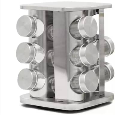 Porta Condimentos Giratório Inox Quadrado 12 Potes Vidro- ZHEN KANG