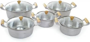 Kit 5 Peças Jogo de Panelas Polido Tampa Vidro Alumínio Fundido Batido Grosso