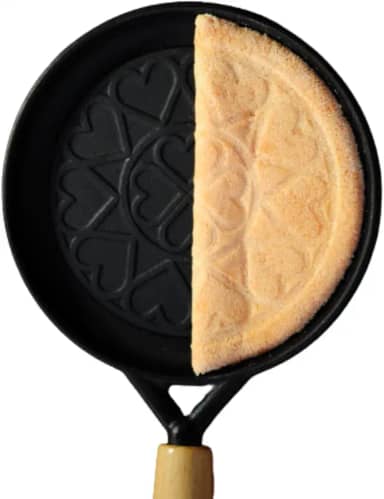 Tapioqueira de Ferro Fundido, 19 cm, com Cabo de Madeira, para Tapiocas e Panquecas Desenhada