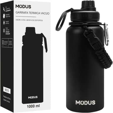 MODUS Garrafa Térmica Esportiva De Aço Inoxidável Com Isolamento A Vácuo De 1000ML (Preto)