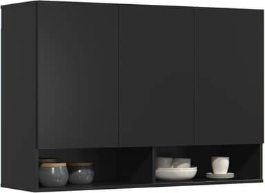 Armário Multiuso Aéreo 3 Portas Milão Parede Suspenso Cozinha Quarto (Preto)