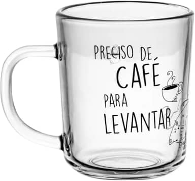 LYOR - Conjunto 2 Canecas em Vidro para Café com Frase ''Para Levantar'' - Capacidade 220ml