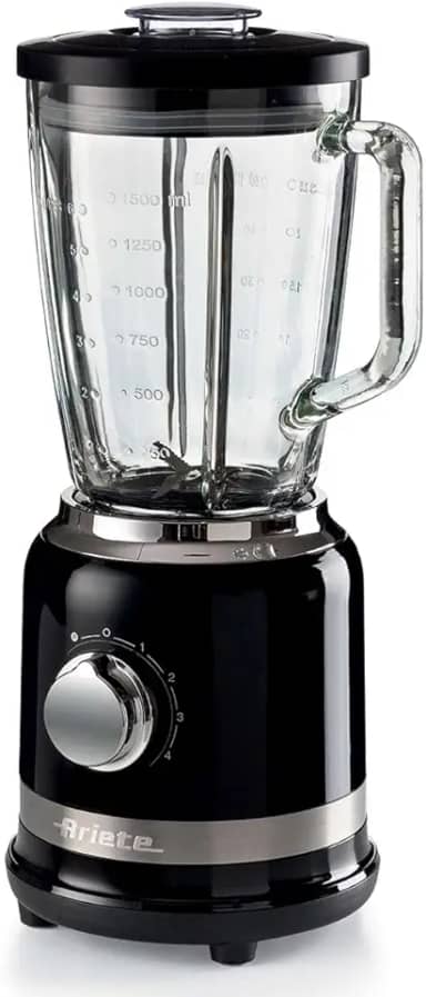 Ariete 585, Liquidificador Linha Moderna, Copo de Vidro 1.5 L, 4 Lâminas de Aço Inoxidável, 4 Velocidades + Pulso, 1000 Wats - 127V, Preto