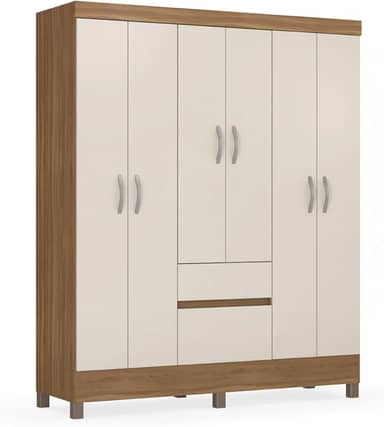 Guarda Roupas Casal 6 portas 2 Gavetas Flash Demobile (Amêndoa/Off White)