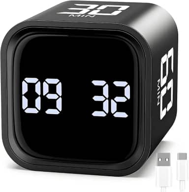 110-220V Timer Pomodoro, Temporizador Digital de Modo Duplo, Volume Ajustável Pomodoro Timer Visual, Vire para Pausar o Timer Digital, Cronometro de Mesa, 5, 10, 30 e 60 Minutos ou Tempo Personalizado
