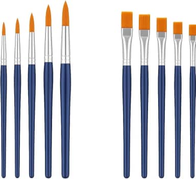 Kit com 12 Pincéis Artísticos de Ponta Fina Ponta Chata Para Aquarela Acrílica Óleo Guache e Artesanato Uso Semi-Profissional e Escolar Detalhes e Contornos