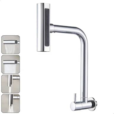 SOFTINOX Torneira Gourmet de Parede para Cozinha em Metal Cromado – Rotativa 360° com 4 Jatos (Cascata, Spray, Chuveirinho e Concentrado), Acionamento 1/4 de Volta e Acabamento Premium