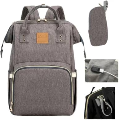 Bolsa Mochila Maternity Land Original Tradicional Com Usb+Bolsinha Porta Mamadeiras+Par de Ganchos (Cinza)