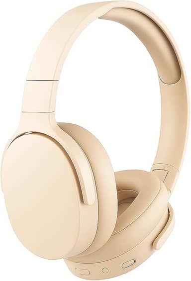 Fone de Ouvido Bluetooth 5.3 Headphone On-ear Sem Fio Fone Para Academia e Corridas, com Cancelamento de Ruído Dobrável com microfone Integrado PREMIUM (Bege)