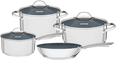 Jogo de Panelas Tramontina Una Ceramic em Aço Inox Fundo Triplo com Revestimento Interno Cerâmico Grafite 4 Peças