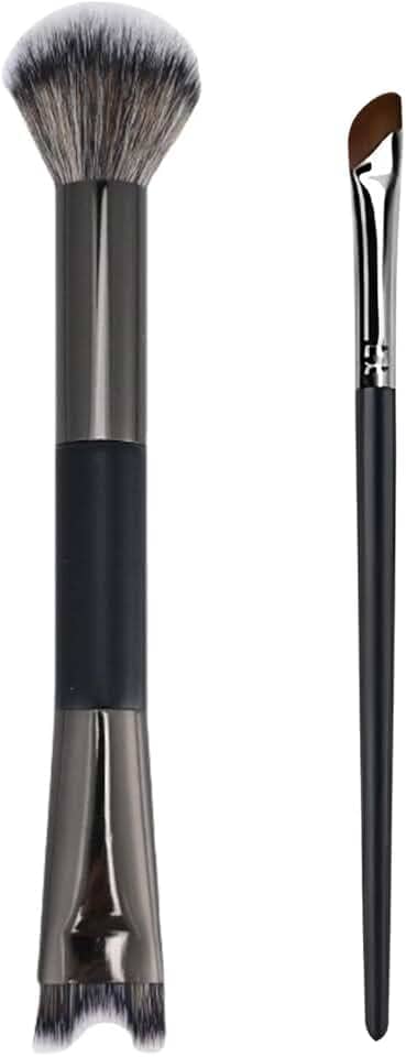 Conjunto de pincéis de contorno de 2 peças, pincéis de contorno de nariz de ponta dupla com formato de U e fofo, além de pincéis pequenos angulares para contornos de nariz e maquiagem