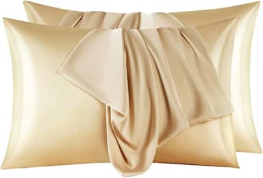 Conjunto de 2 fronhas de seda de amoreira, ambos os lados, fronhas de seda real para cabelos e pele, prevenção de acne, fronhas de seda orgânica com zíper oculto (pacote com 2, dourado, Queen)