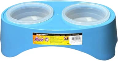 Bebedouro E Comedouro Para Cães E Gatos Duplo Elevado Super Neck (Azul)