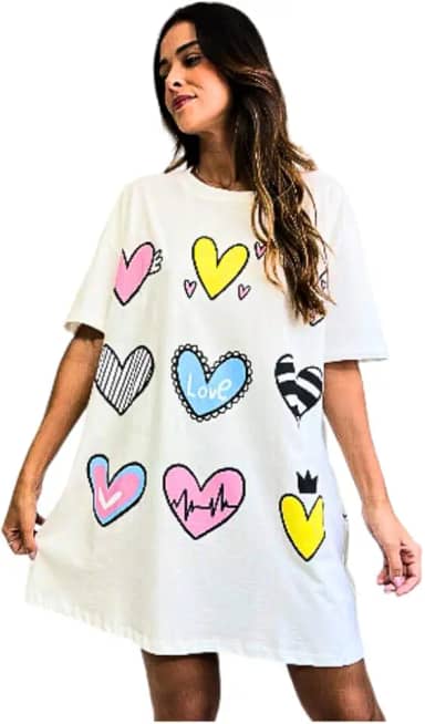 Camisola Feminina De Dormir Camisetão Verão Coração Pijama