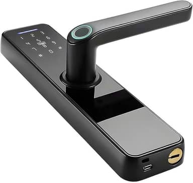 Fechadura Digital Biométrica Inteligente Tuya Wi-Fi, 5 em 1 com Senha, Cartão, Chave e APP, Tela Touch e Maçaneta – Para Apartamentos, Quartos, Escritórios e Portas Residenciais